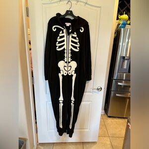 Veseacky Skeleton Glow in Dark Jumpsuit Halloween Hooded One-Piece Unisex 2XL